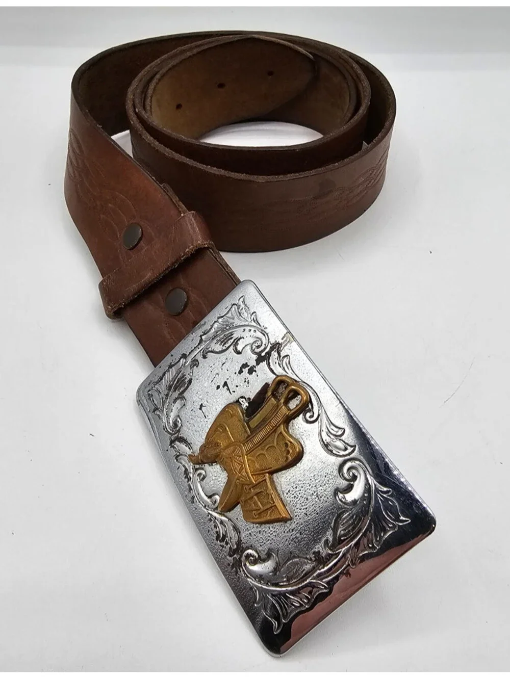 vintage Chambers western belt Sz XL w/ Saddle buckle nickel-plated finish